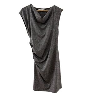 Trina Turk Metallic Silver Pleated Draped Neck Dress Size 4